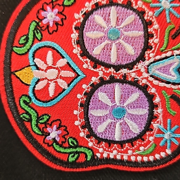 Hand Crafted black canvas pencil case zipper bag embroidery skull & butterfly - Picture 13 of 17